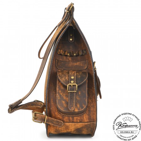 Мужской кожаный рюкзак "Байкер" (рыжее старение)